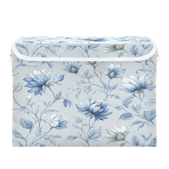 Large Collapsible Storage Box Flip Lid Fabric Decorative Organizer Container Basket with Handles 16.512.611.8in Exquisite Blue Peony Design
