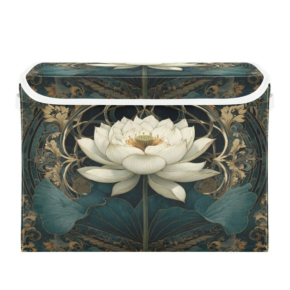 Large Collapsible Storage Box Flip Lid Fabric Decorative Organizer Container Basket with Handles 16.512.611.8in Fantasy Lotus