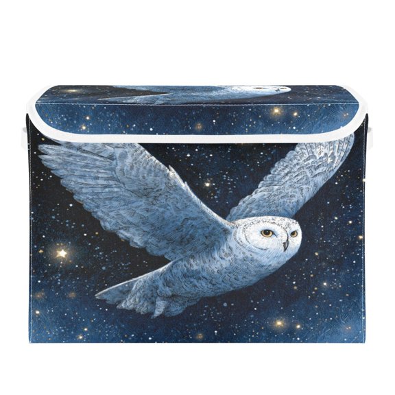 Large Collapsible Storage Box Flip Lid Fabric Decorative Organizer Container Basket with Handles 16.512.611.8in Flying Owl