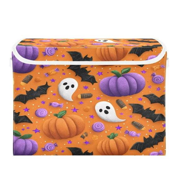 Large Collapsible Storage Box Flip Lid Fabric Decorative Organizer Container Basket with Handles 16.512.611.8in Fun Halloween-themed Pattern