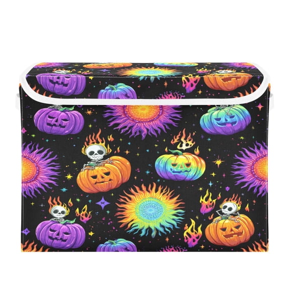 Large Collapsible Storage Box Flip Lid Fabric Decorative Organizer Container Basket with Handles 16.512.611.8in Halloween Pumpkin Spooky Pattern