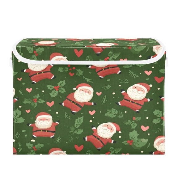 Large Collapsible Storage Box Flip Lid Fabric Decorative Organizer Container Basket with Handles 16.512.611.8in Happy Santa Claus Tiling Pattern