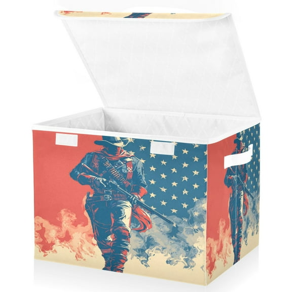 Large Collapsible Storage Box Flip Lid Fabric Decorative Organizer Container Basket with Handles 16.512.611.8in Independent Western Cowboy
