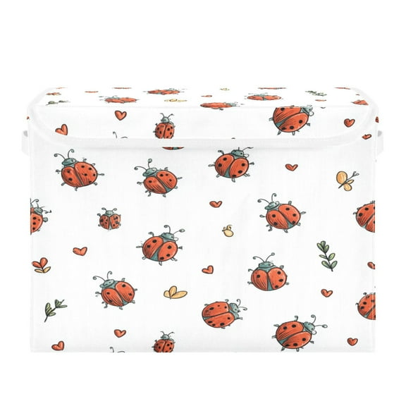 Large Collapsible Storage Box Flip Lid Fabric Decorative Organizer Container Basket with Handles 16.512.611.8in Ladybugs Pattern