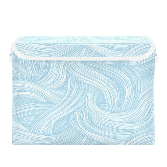 Large Collapsible Storage Box Flip Lid Fabric Decorative Organizer Container Basket with Handles 16.512.611.8in Light Blue Wavy Lines