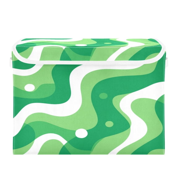 Large Collapsible Storage Box Flip Lid Fabric Decorative Organizer Container Basket with Handles 16.512.611.8in Light Green Flowing Lines