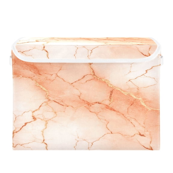Large Collapsible Storage Box Flip Lid Fabric Decorative Organizer Container Basket with Handles 16.512.611.8in Light Orange Marble Crack