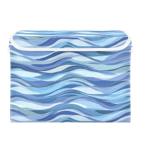 Large Collapsible Storage Box Flip Lid Fabric Decorative Organizer Container Basket with Handles 16.512.611.8in Lines in Shades Of Blue
