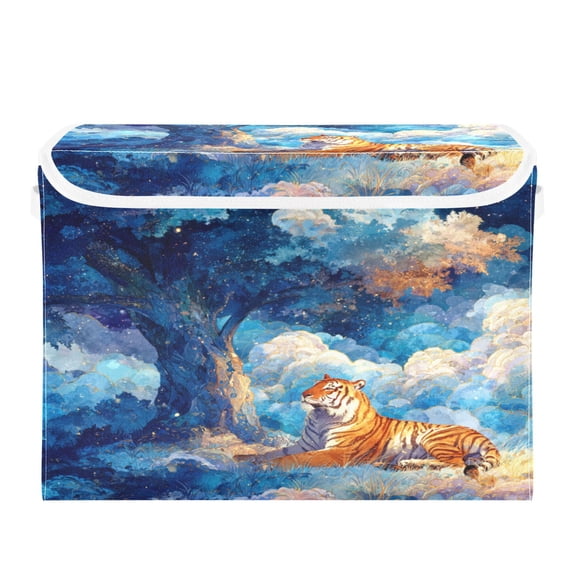 Large Collapsible Storage Box Flip Lid Fabric Decorative Organizer Container Basket with Handles 16.512.611.8in Lonely Tiger