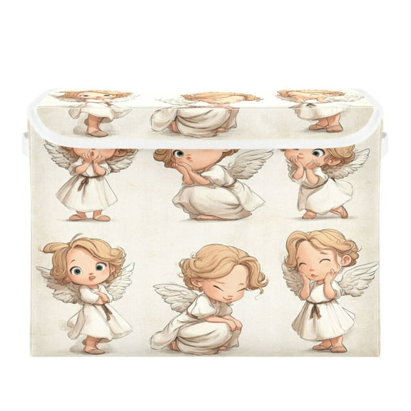 Large Collapsible Storage Box Flip Lid Fabric Decorative Organizer Container Basket with Handles 16.512.611.8in Lovely Angels Paper Cutouts