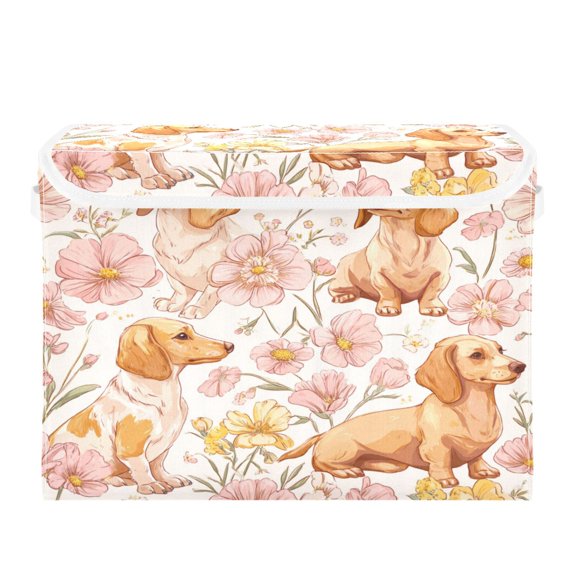 Large Collapsible Storage Box Flip Lid Fabric Decorative Organizer Container Basket with Handles 16.512.611.8in Lovely Cartoon Dachshund Dogs