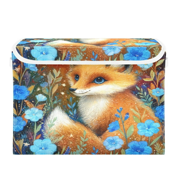 Large Collapsible Storage Box Flip Lid Fabric Decorative Organizer Container Basket with Handles 16.512.611.8in Lovely Little Fox