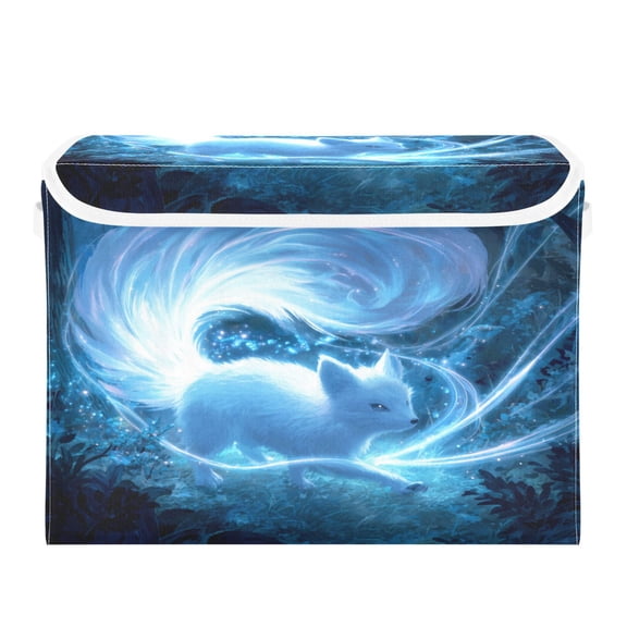 Large Collapsible Storage Box Flip Lid Fabric Decorative Organizer Container Basket with Handles 16.512.611.8in Magic White Fox