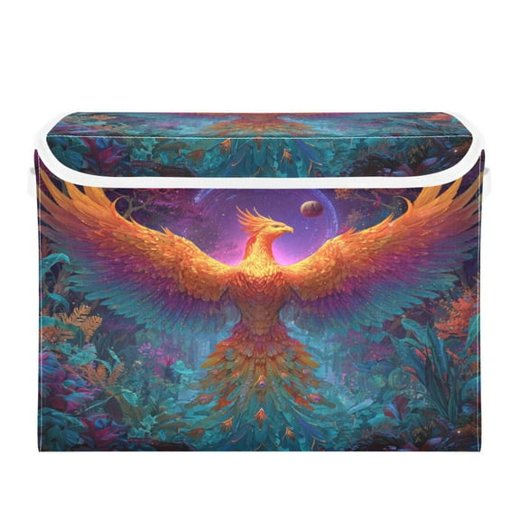 Large Collapsible Storage Box Flip Lid Fabric Decorative Organizer Container Basket with Handles 16.512.611.8in Majestic Phoenix