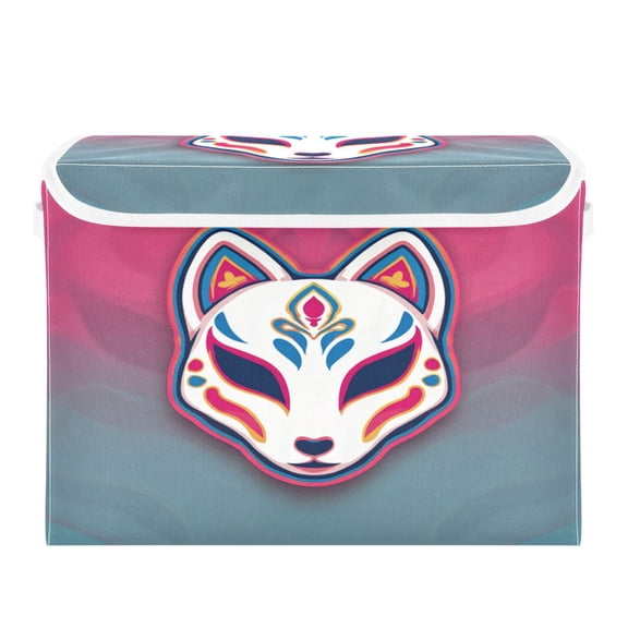Large Collapsible Storage Box Flip Lid Fabric Decorative Organizer Container Basket with Handles 16.512.611.8in Mask Logo Design
