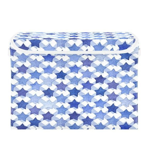 Large Collapsible Storage Box Flip Lid Fabric Decorative Organizer Container Basket with Handles 16.512.611.8in Navy Blue Stars