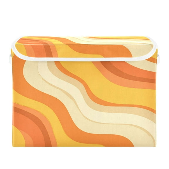 Large Collapsible Storage Box Flip Lid Fabric Decorative Organizer Container Basket with Handles 16.512.611.8in Orange Color Clash Pattern