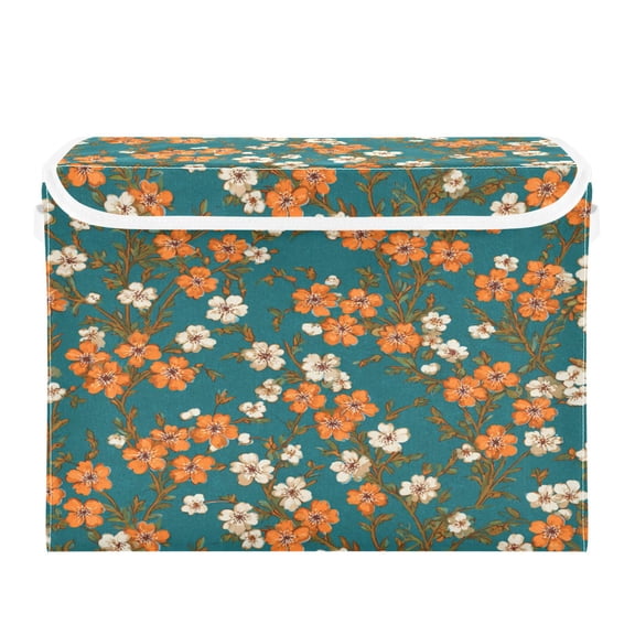Large Collapsible Storage Box Flip Lid Fabric Decorative Organizer Container Basket with Handles 16.512.611.8in Orange Peach Blossom