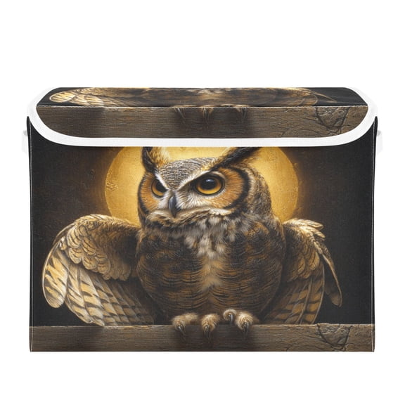 Large Collapsible Storage Box Flip Lid Fabric Decorative Organizer Container Basket with Handles 16.512.611.8in Owl under The Moon
