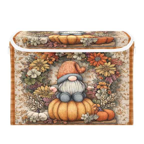 Large Collapsible Storage Box Flip Lid Fabric Decorative Organizer Container Basket with Handles 16.512.611.8in Pumpkin Old Elf