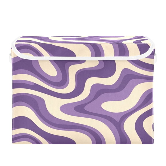 Large Collapsible Storage Box Flip Lid Fabric Decorative Organizer Container Basket with Handles 16.512.611.8in Purple Creamy Pattern