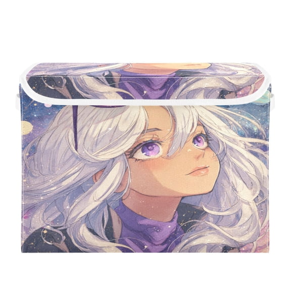 Large Collapsible Storage Box Flip Lid Fabric Decorative Organizer Container Basket with Handles 16.512.611.8in Purple Eyes