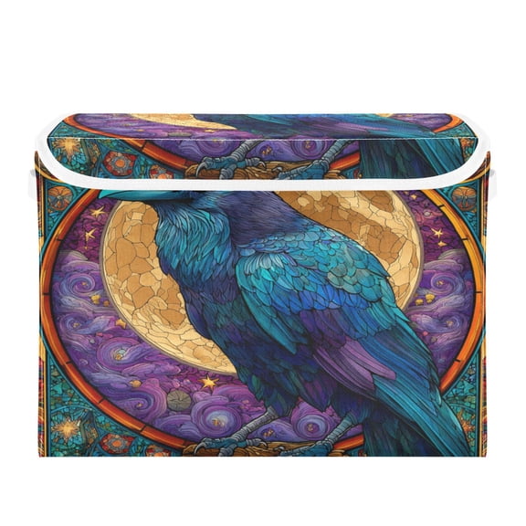 Large Collapsible Storage Box Flip Lid Fabric Decorative Organizer Container Basket with Handles 16.512.611.8in Purple Majestic Raven