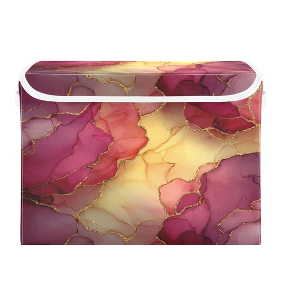 Large Collapsible Storage Box Flip Lid Fabric Decorative Organizer Container Basket with Handles 16.512.611.8in Red Marble Pattern