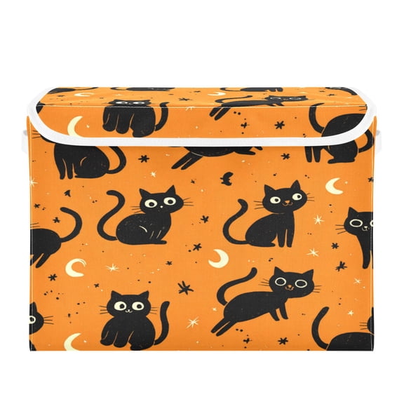 Large Collapsible Storage Box Flip Lid Fabric Decorative Organizer Container Basket with Handles 16.512.611.8in Repetitive Play Black Cat Pattern