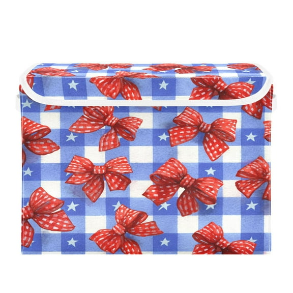 Large Collapsible Storage Box Flip Lid Fabric Decorative Organizer Container Basket with Handles 16.512.611.8in Retro Red Polka Dot Bows