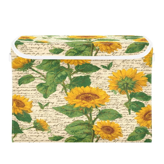 Large Collapsible Storage Box Flip Lid Fabric Decorative Organizer Container Basket with Handles 16.512.611.8in Retro-chic Sunflowers