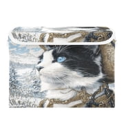 Large Collapsible Storage Box Flip Lid Fabric Decorative Organizer Container Basket with Handles 16.5 12.6 11.8in Rich Cat Trader