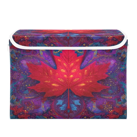 Large Collapsible Storage Box Flip Lid Fabric Decorative Organizer Container Basket with Handles 16.512.611.8in Sacred Maple Leaf