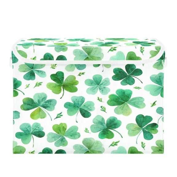 Large Collapsible Storage Box Flip Lid Fabric Decorative Organizer Container Basket with Handles 16.512.611.8in Shamrocks and Clovers Pattern