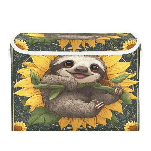 Large Collapsible Storage Box Flip Lid Fabric Decorative Organizer Container Basket with Handles 16.512.611.8in Smiling Happy Baby Sloth