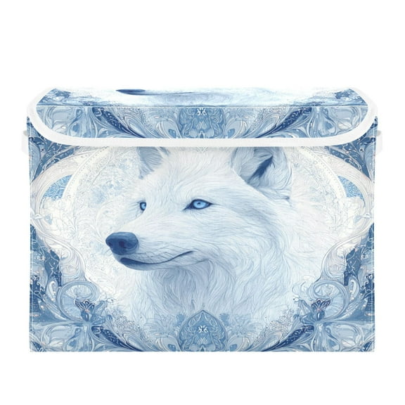 Large Collapsible Storage Box Flip Lid Fabric Decorative Organizer Container Basket with Handles 16.512.611.8in Striking Arctic Wolf