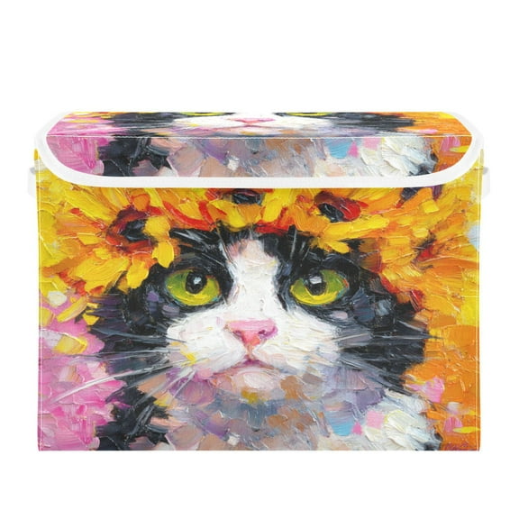 Large Collapsible Storage Box Flip Lid Fabric Decorative Organizer Container Basket with Handles 16.512.611.8in Sunflower Crown