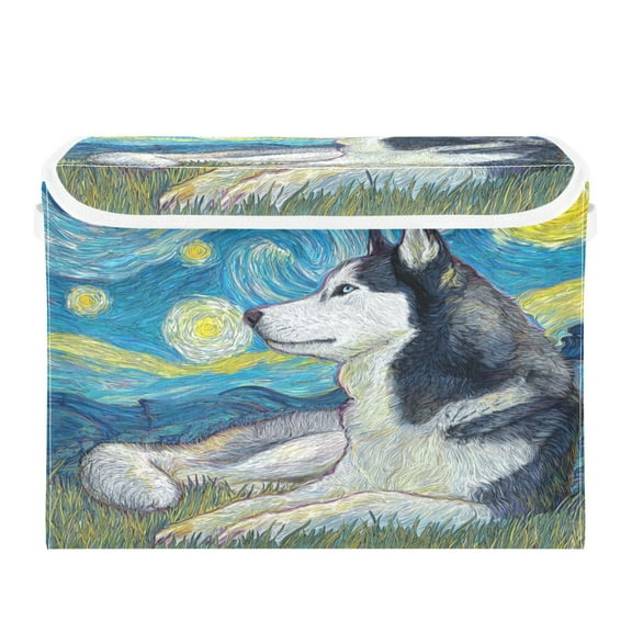 Large Collapsible Storage Box Flip Lid Fabric Decorative Organizer Container Basket with Handles 16.512.611.8in The Cold-eyed Husky Dog