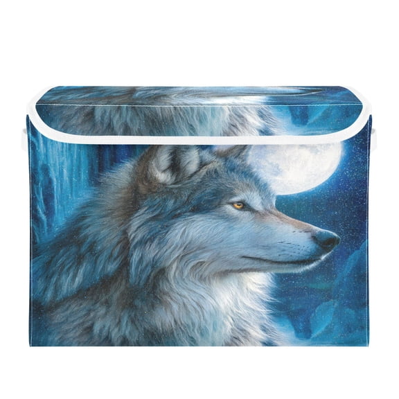 Large Collapsible Storage Box Flip Lid Fabric Decorative Organizer Container Basket with Handles 16.512.611.8in The Cold-eyed Wild Wolf