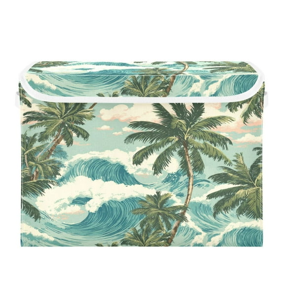Large Collapsible Storage Box Flip Lid Fabric Decorative Organizer Container Basket with Handles 16.512.611.8in Tropical Trees by The Sea