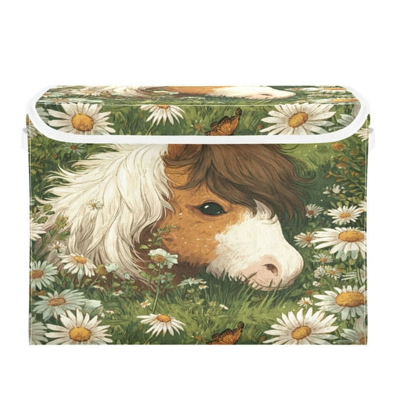 Large Collapsible Storage Box Flip Lid Fabric Decorative Organizer Container Basket with Handles 16.512.611.8in White Anfud Brown R Pony