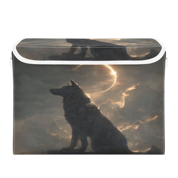 Large Collapsible Storage Box Flip Lid Fabric Decorative Organizer Container Basket with Handles 16.512.611.8in Wolf King