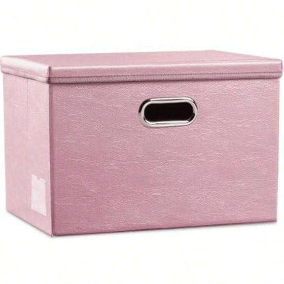 Large Collapsible Storage Box with Lid [1-Pack] Leather Fabric Foldable Storage Bin Organizer Container Basket Cube with Cover for Home Bedroom Closet Office Nursery Pink 17.7x11.8x11.8