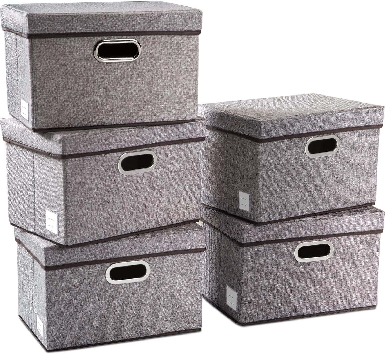 Large Collapsible Storage Containers with Lids [5-Pack] Linen Fabric ...