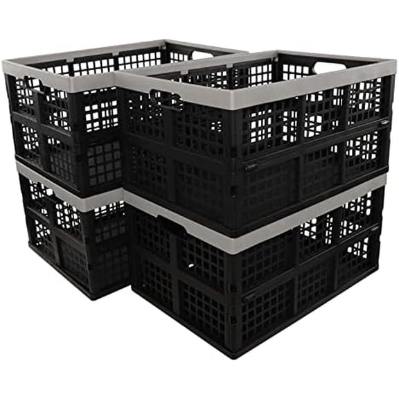 Large Collapsible Storage Crates, 42 Liter Plastic Foldable Crate Bins Set of 4$$Office