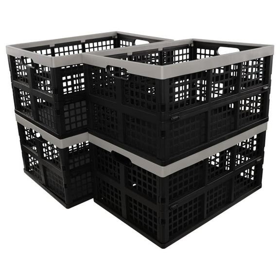 Large Collapsible Storage Crates, 42 Liter Plastic Foldable Crate Bins Set of 4