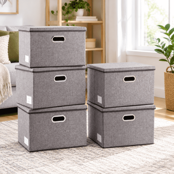 Large Collapsible Storcontainers With Lids [5-pack] Linen Fabric ...