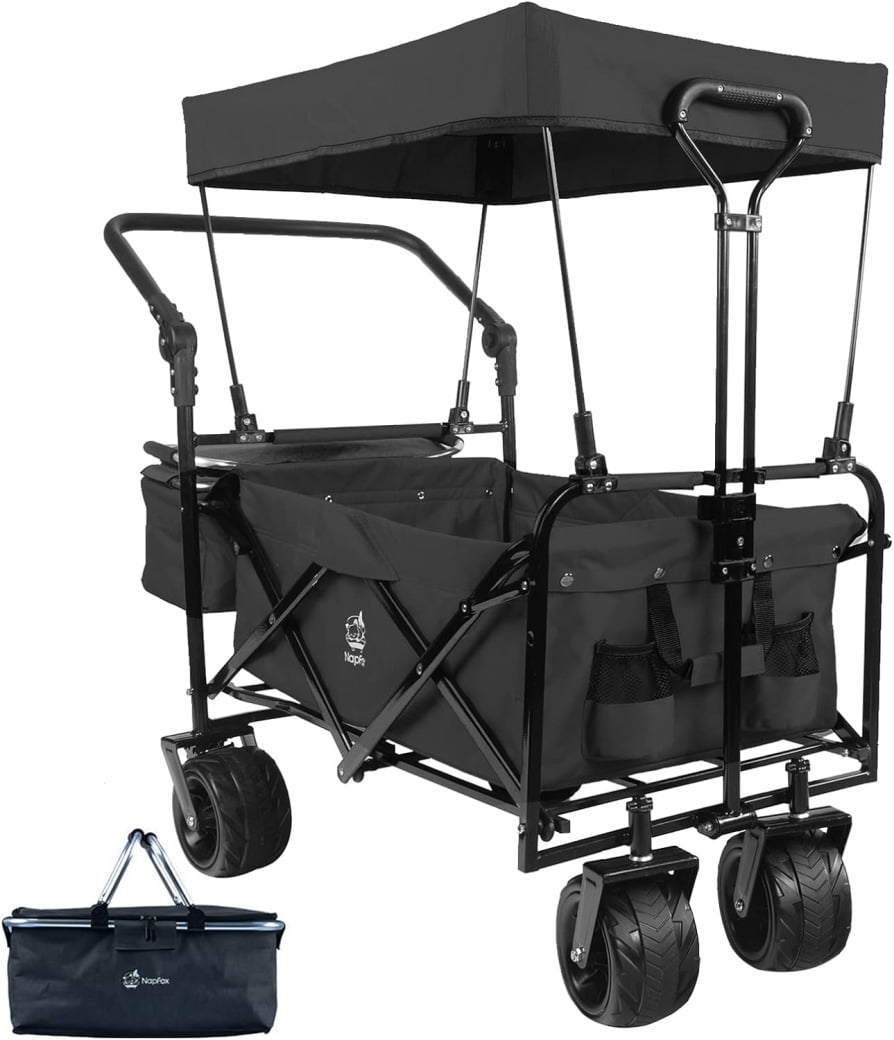 Black Heavy Duty Folding Wagon with Canopy and Cooler Bag