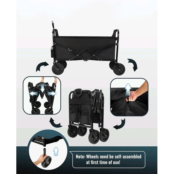 Large Collapsible Wagon Foldable for Grocery, Beach, Park, Yard, 34" x 18" Inner Storage. 300lb Heavy Duty Folding Utility Cart on Wheels w/Cupholders$$Garden & Patio