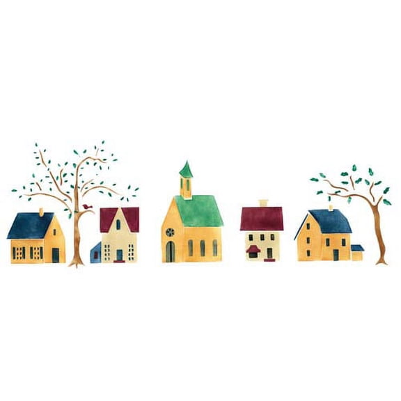Large Colonial Houses with Trees Wall Stencil SKU #656B by Designer Stencils
